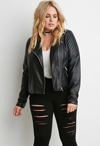 Plus Size Quilted Faux Leather Moto Jacket | Jacket outfit women .