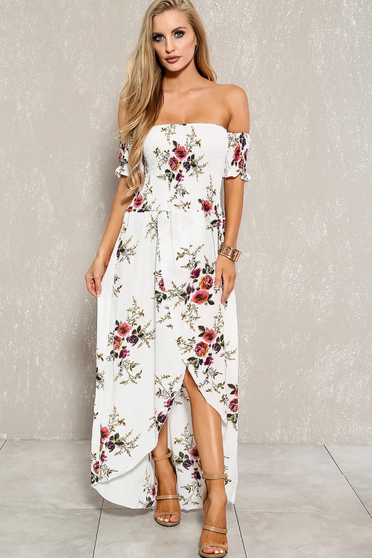 Sexy White Floral Off The Shoulder Plus Size Maxi Dre