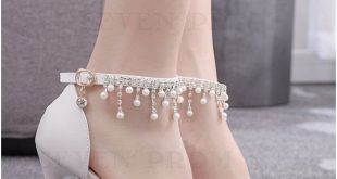 Buy White Ankle-Strap Prom Shoes with Pearls from Sevenprom.com .