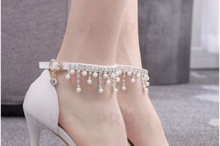 Buy White Ankle-Strap Prom Shoes with Pearls from Sevenprom.com .