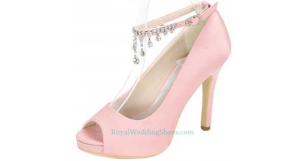 Ultra High Heel Satin Peep Toe Pink Prom Shoes Beautiful Wedding Sho