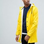 ASOS DESIGN shower resistant rain coat in yellow | Mens fashion .