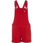 Bright red short denim dungarees | Red shorts, Dungarees shorts .