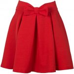 Women's Red Bow Front High Waist Pleated A-line Mini Skirt at .