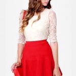Cute Red Skirt - Flared Skirt - Knit Skirt - $50.