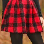 Red and black plaid skirt with pleat detail! We are OBSESSED! The .