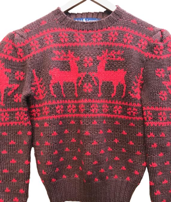Ralph Lauren Reindeer sweater Hand Knit Wool Sweater in brown | Et