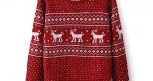 Red Reindeer Embroidered Knitted Sweater on Luul