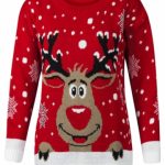 Long Sleeve Snowflake Cute Reindeer Ugly Christmas Sweater Red .