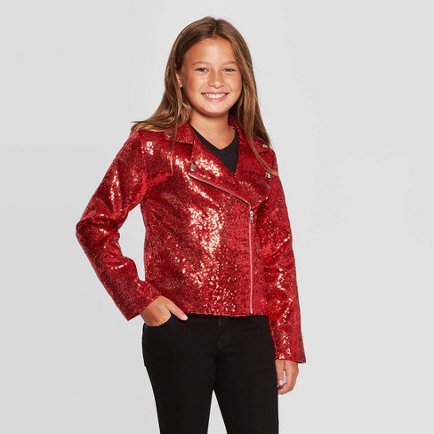 Girls' Nickelodeon JoJo's Closet Sequin Moto Jacket - Red : Targ