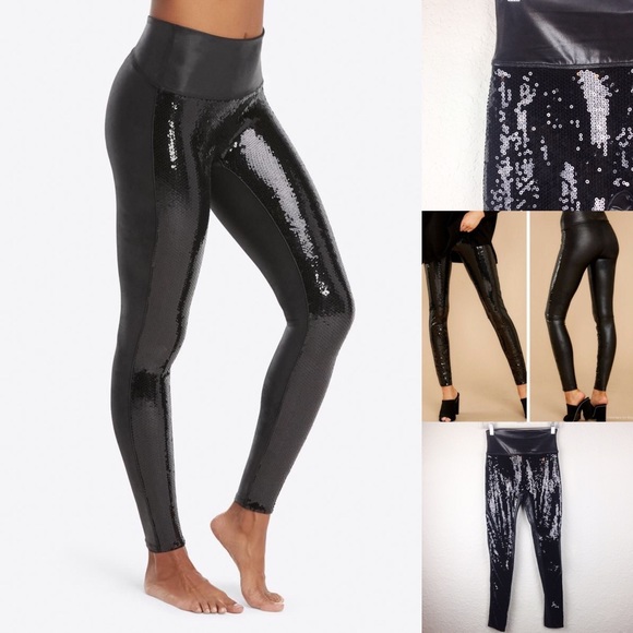 SPANX Pants | Black Sequin High Rise Sequin Leggings | Poshma