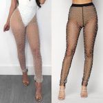 Women Mesh Bead Sheer Legging Transparent See Through Skinny .