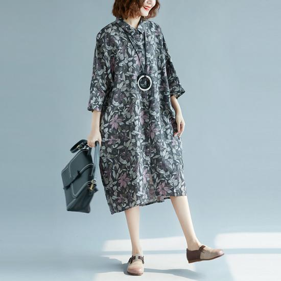 women floral cotton linen shirt dresses Loose fitting top quality .