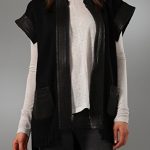 Cut25 by Yigal Azrouel Short Sleeve Cardigan Sweater with Leather .