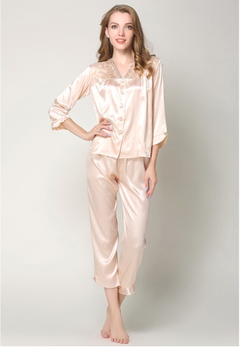 Buy SMROCCO Silk Long Sleeve Long Pants Pyjamas Set L7019-CAM .