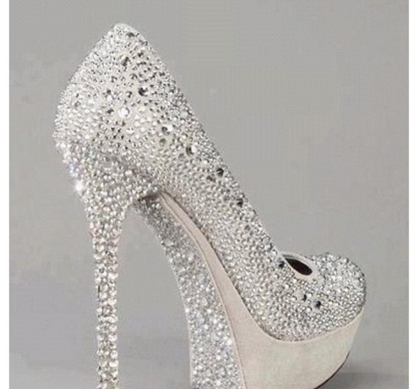 shoes, prom, silver, sparkle, heels, silver shoes - Wheretog
