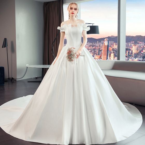 Elegant Modest / Simple Ivory Wedding Dresses 2019 A-Line .