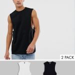 ASOS DESIGN 2 pack organic relaxed sleeveless t-shirt with dropped .