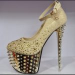 Shoes | Gold Embellished Spiked Platform Heels | Poshma
