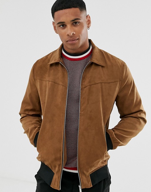 Only & Sons faux suede jacket in brown | AS