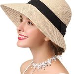 Womens Sun Straw Hat Wide Brim UV Protection Summer Hat Foldable .
