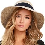 FURTALK Womens Beach Sun Straw Hat UV UPF50 Travel Foldable Brim .
