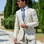 Ivory/White Linen Casual Men Suits Summer Beach Wedding Suits For .