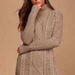 Cozy Taupe Sweater Dress - Turtleneck Dress - Long Sleeve Dre