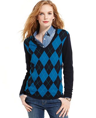 Tommy Hilfiger V-Neck Argyle Sweater - Sweaters - Women - Macy's .