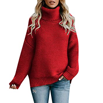 Amazon.com: Kanhan Women Loose Long Sleeve Turtleneck Knitted Warm .