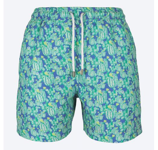 Green/blue Swimming Shorts With Cactus Pattern - Cactus Blue .