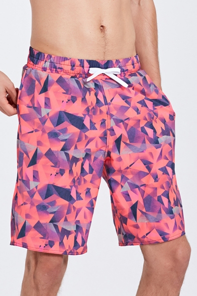 New Designer Mens Summer Pink Geo Print Swimming Shorts Trunks .