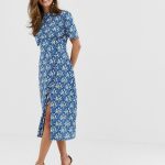 ASOS DESIGN midi tea dress with buttons in floral print | AS