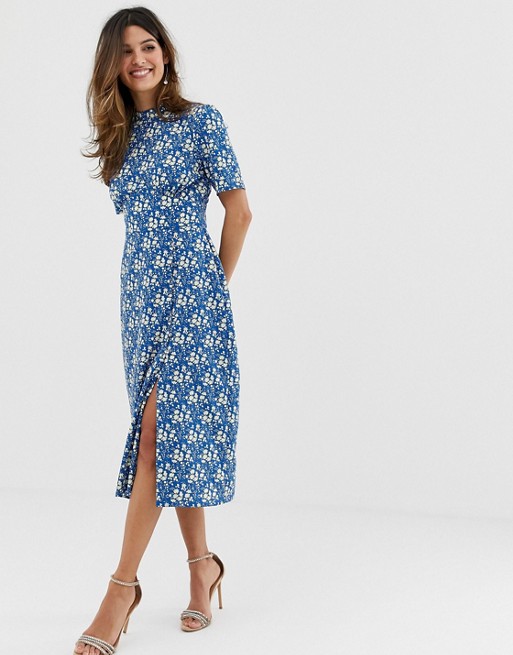 ASOS DESIGN midi tea dress with buttons in floral print | AS
