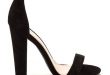 BLACK Simple Statement Chunky Velvet Heels ($27) ❤ liked on .