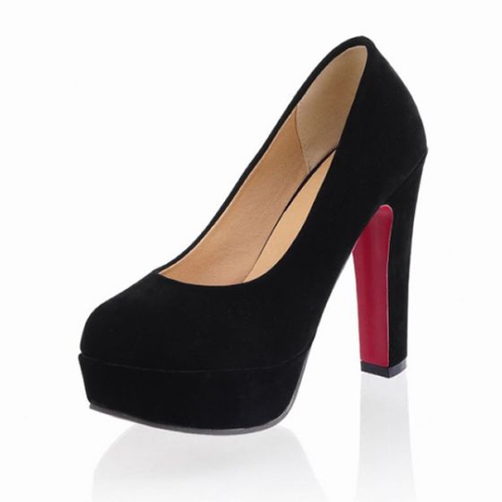 Fashion Black Heels Suede Thick Heel Pumps Womens High Heel .