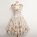 Unique Ball Gown Lace White Homecoming Dresses with Gold Leaves .