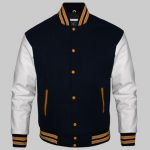 Custom Letterman Jackets for Men Black Wool and White Genuine Leath