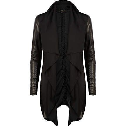 Black leather look sleeve waterfall jacket $100.00 | Leather look .