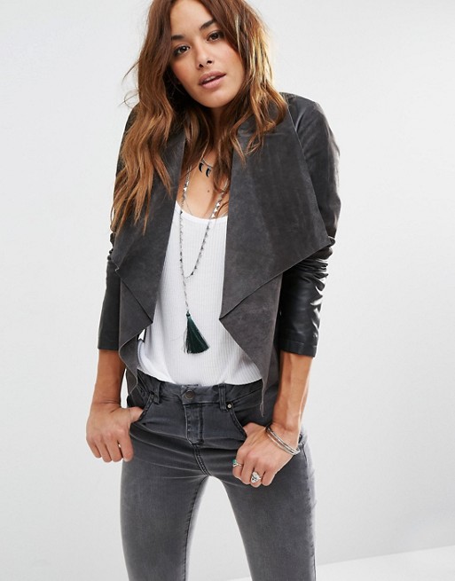 ASOS Waterfall Jacket in Patched Suede and Leather | AS