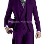 Purple Wedding Tuxedos Slim Fit Suits For Men Groomsmen Suit Three .
