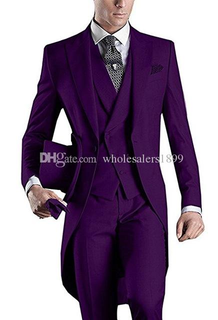 Purple Wedding Tuxedos Slim Fit Suits For Men Groomsmen Suit Three .