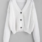 38% OFF] 2020 ZAFUL Button Up Cable Knit Cardigan In COOL WHITE .