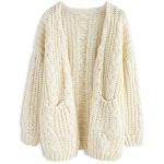 Chicwish Warm Your Heart Cable Knit Longline Cardigan in Off-White .