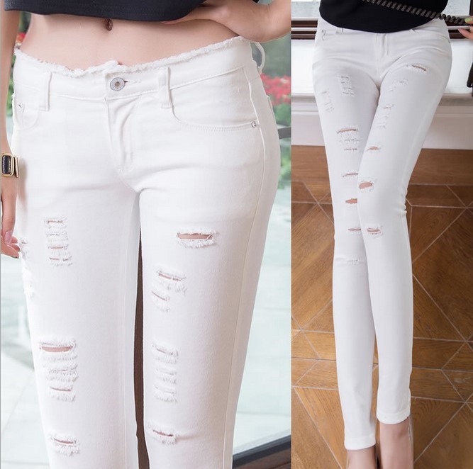 White Skinny jeans Cheap Ripped for Wom