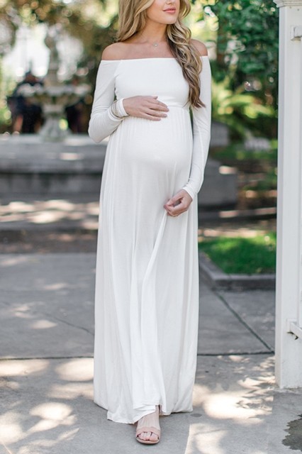 White Off Shoulder Open Back Long Sleeves Plus Size Maternity .