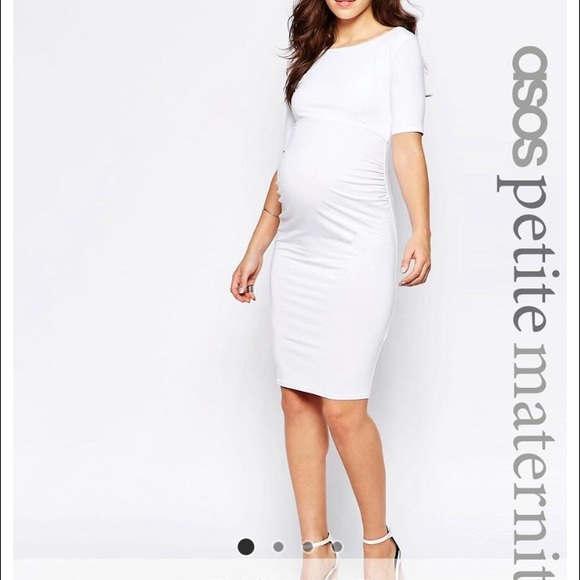ASOS Petite Dresses | Asos White Fitted Maternity Dress | Poshma