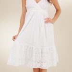 White Dresses - Cotton Adjustable Strap Sundress - Flounce Knee .
