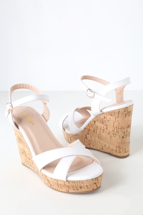 Cute White Sandals - Wedge Sandals - Cork Sanda