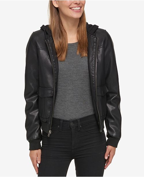 Levi's Women's Hooded Faux-Leather Bomber Jacket & Reviews .